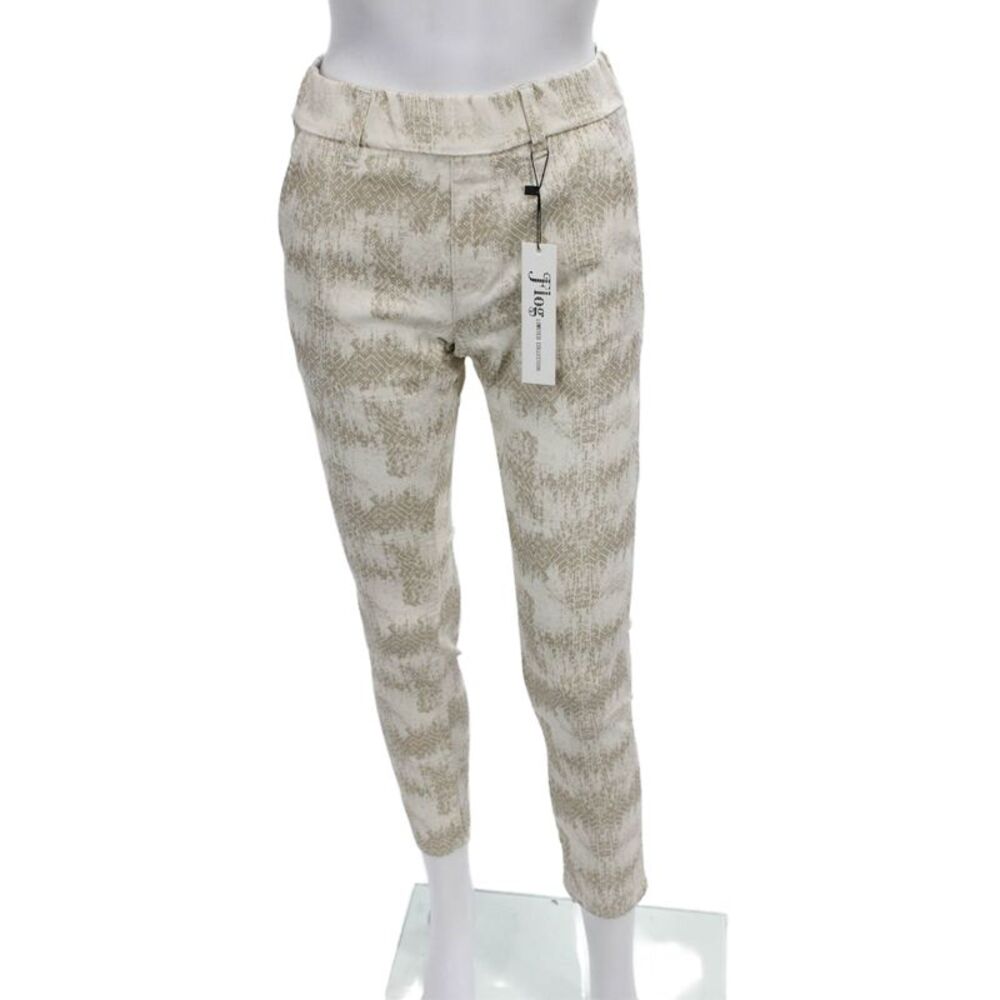 Flog Womens Ankle Pants Beige Geometric Pull On Cotton Lycra 28in Size 24